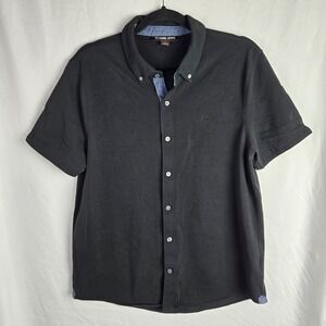 Michael Kors Knit Short Sleeve Button Up Denim Trim Shirt Large Preppy Academia